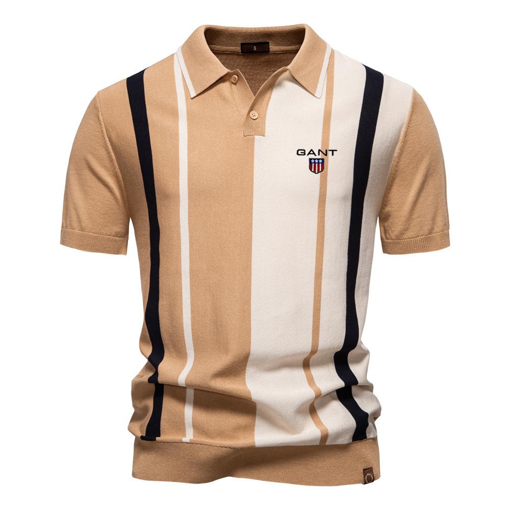 

GANT 2025 Summer Embroidery New Men s Lapel Short Sleeved Knitted Polo Striped Patchwork Plus Size Short Sleeved Polo Shirt for Men L