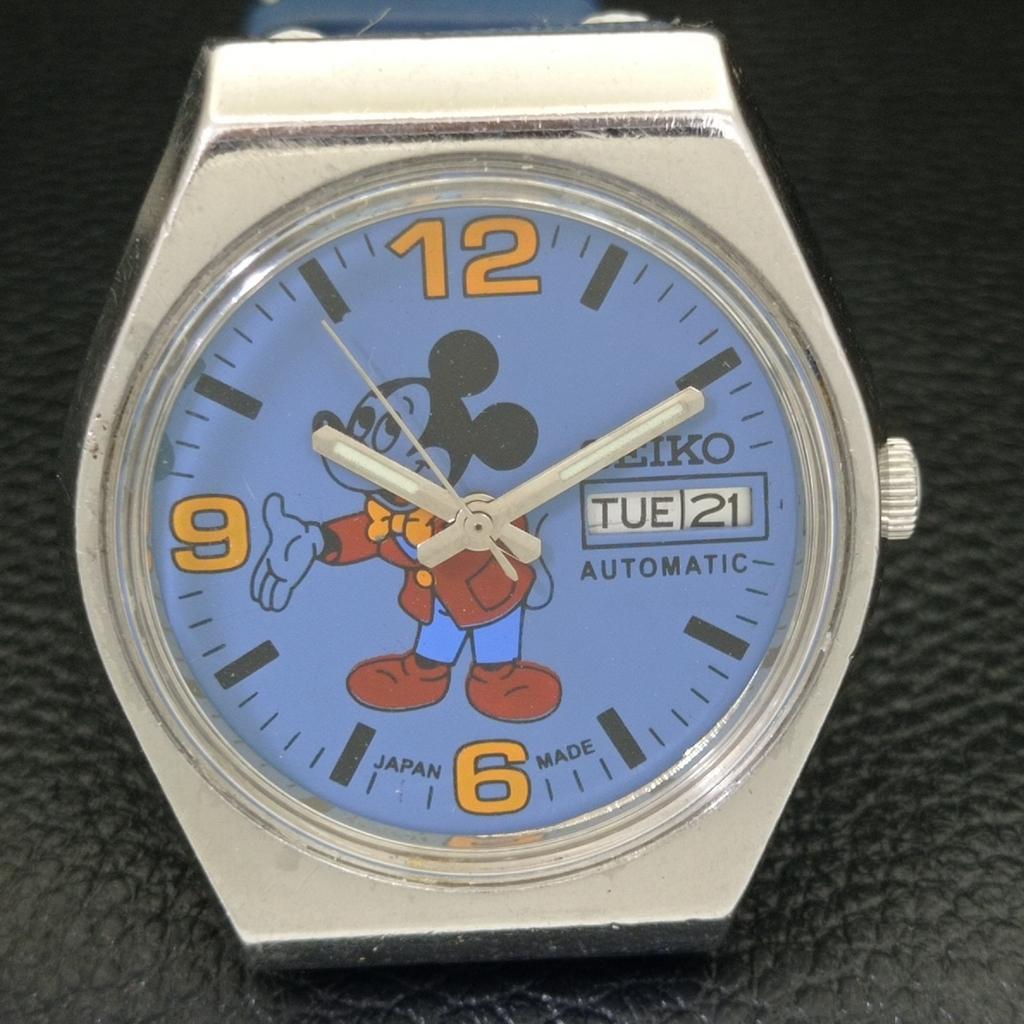 USED VINTAGE SEIKO AUTOMATIC 6309A JAPAN MENS CARTOON BLUE DIAL WATCH A433909-2 R119-a433909