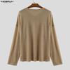 INCERUN Oversized Autumn Spring Men Casual Long Sleeve Texture T-shirts Tops