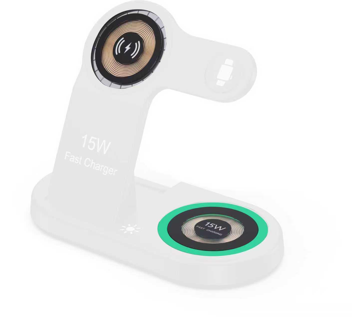 

Складний бездротовий магнітний зарядний пристрій 3-в-1 для телефону Apple, годинника та навушників з вертикальною підставкою та кабелем для передачі даних білий