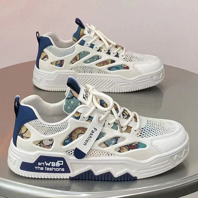 European Station Fashion Shoes Men 2024 New Increase Thick Sole Sports Casual Shoes Breathable Network Surface Student Trend