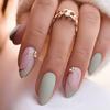 Chic Green Long Almond Nail Art Set with Rhinestones - 24 Pieces