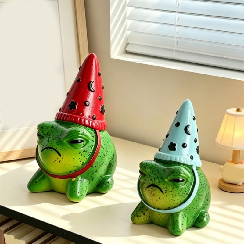 Whimsical Frogs Sculpture Decors With Colorful Party Hat Resin Animal Figure For Garden Yard Lawn Desk Or Gift Giving