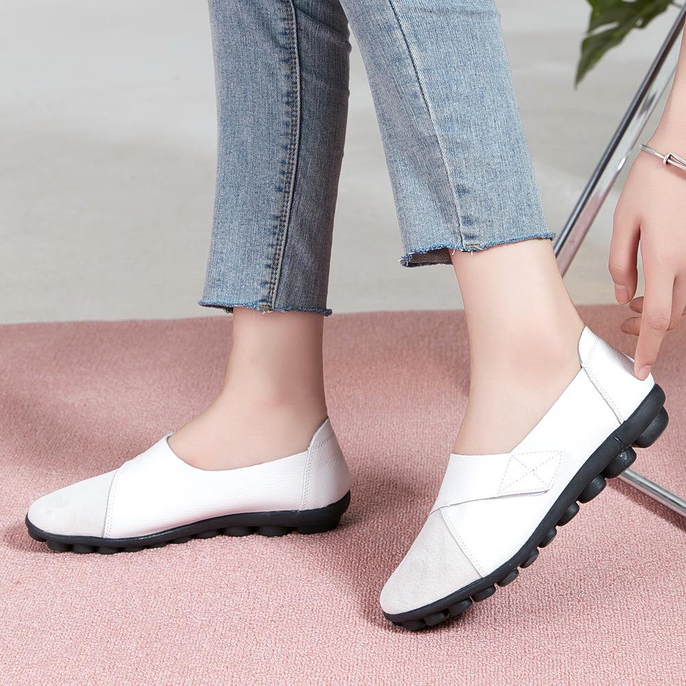 Mocasines de piel de vaca para mujer de talla grande con velcro mágico para otoño e invierno
