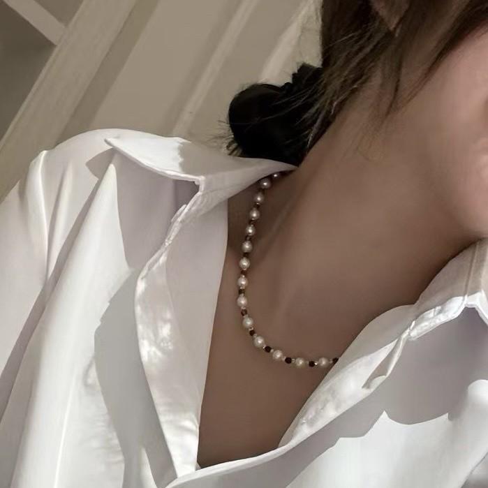 Elegant Melaleuca Tiger Eye & Freshwater Pearl Necklace, 4-5mm Pearls, Perfect Gift for Women 4-5mm белый