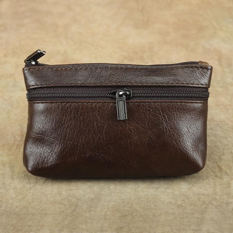 Genuine Leather Double Zipper Coin and Card Holder