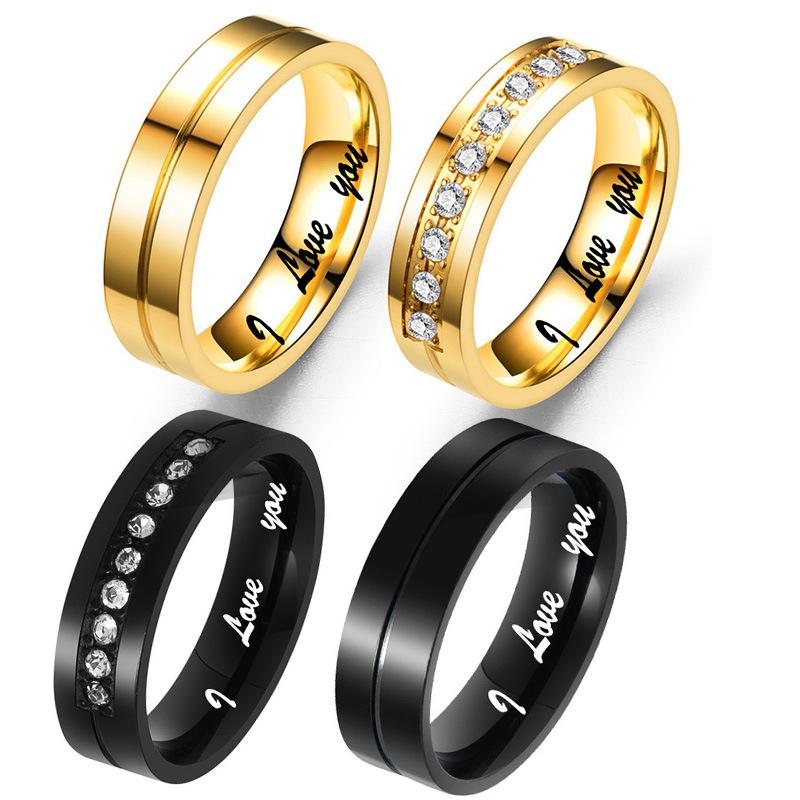 European and American Fashion Titanium Steel Zirconia "I LOVE YOU" Couple Rings