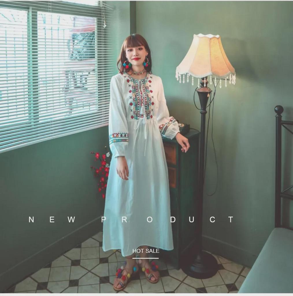 2023 National Style Red Print Slim Fit Cotton Linen Cardigan Dress