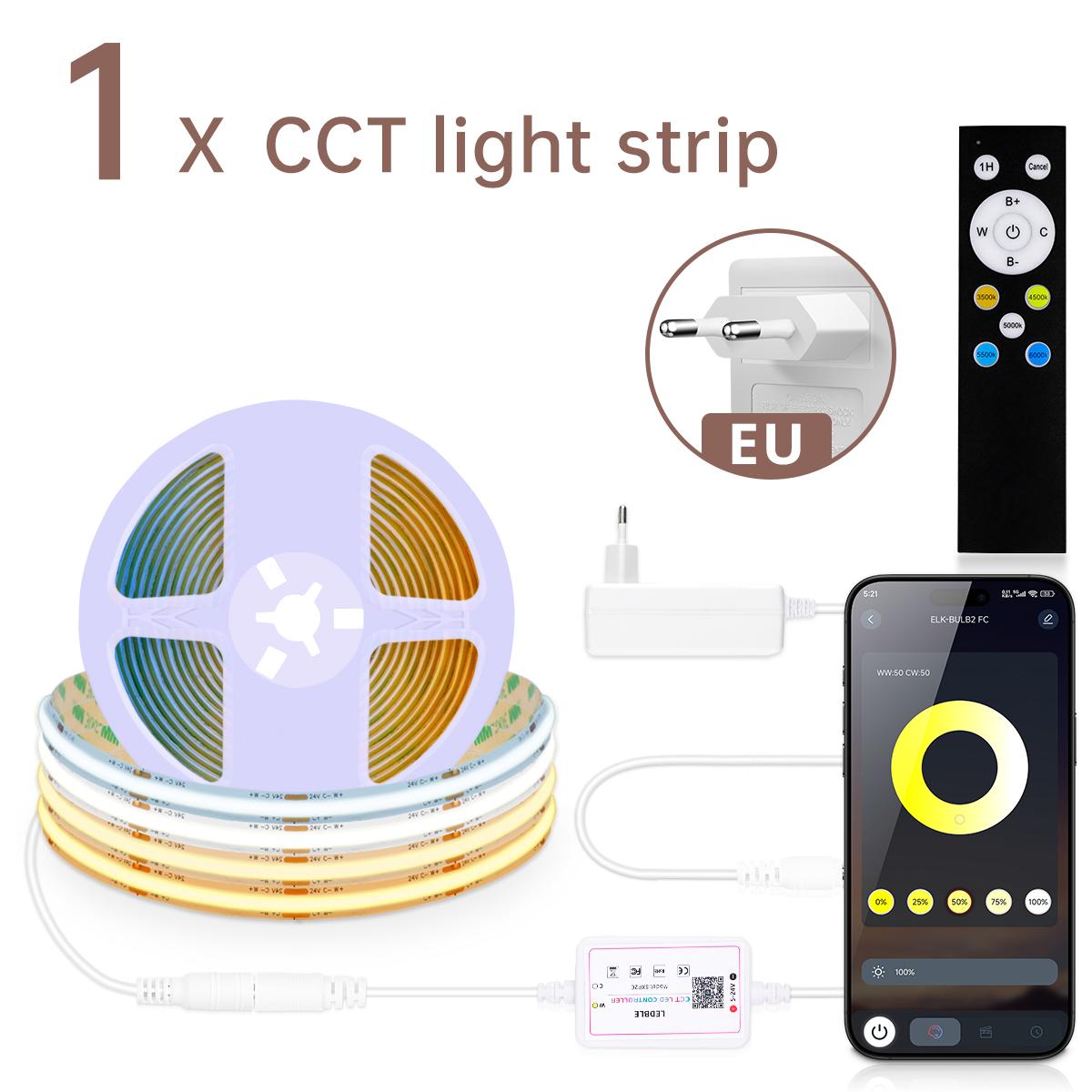 

Wireless Bluetooth CCT COB LED Strip Light Dimmable 2700K-6500K LED Tape CRI90 APP Remote Control For Cabinet Counter Kitchen TV CCT 2700K-6500K&2M 6.56FT