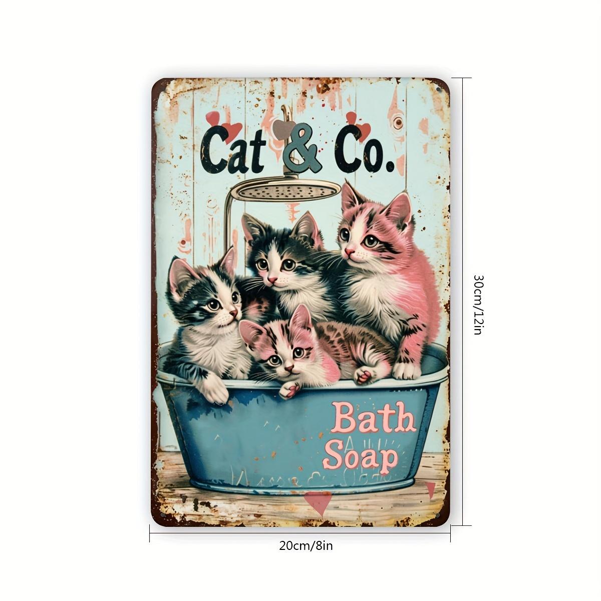 

Cat In Bathtub Tin Sign x Vintage Funny Cat Metal Wall Art Retro Iron Poster for Home Room Office Bar Garage 20x30cm（7.8x11.8inch）