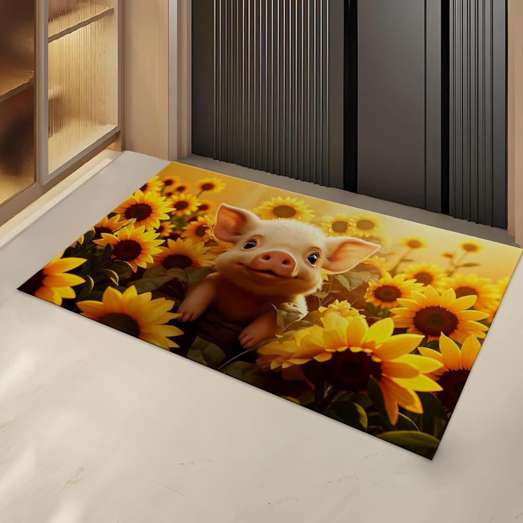 Vintage Animal Print Carpet Mat Decoration Living Room Bedroom Door Entrance Door Mat Washable Floor Mat Sunflower Pattern