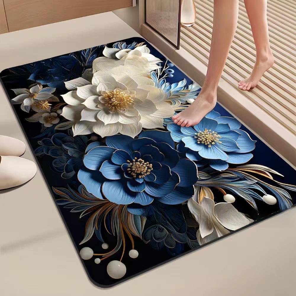 Covoraș Îngroșat de Baie cu Imprimeu Floral Covoare Antiderapante pentru Baie În Fața Lavoarului, Lângă Cadă Covor de Podea pentru Duș Covoraș de Ușă cu Spumă cu Memorie Pad 3D