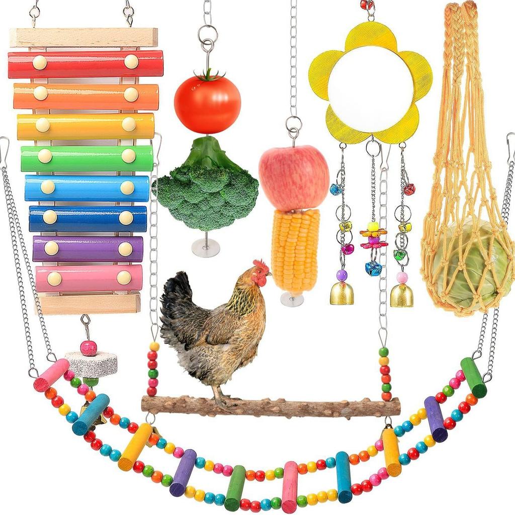 Combination Set Bird Toys Parrot Gnawing Piano Chicken Fruit Fork Mirror Bird Cage Accessories Pet Products