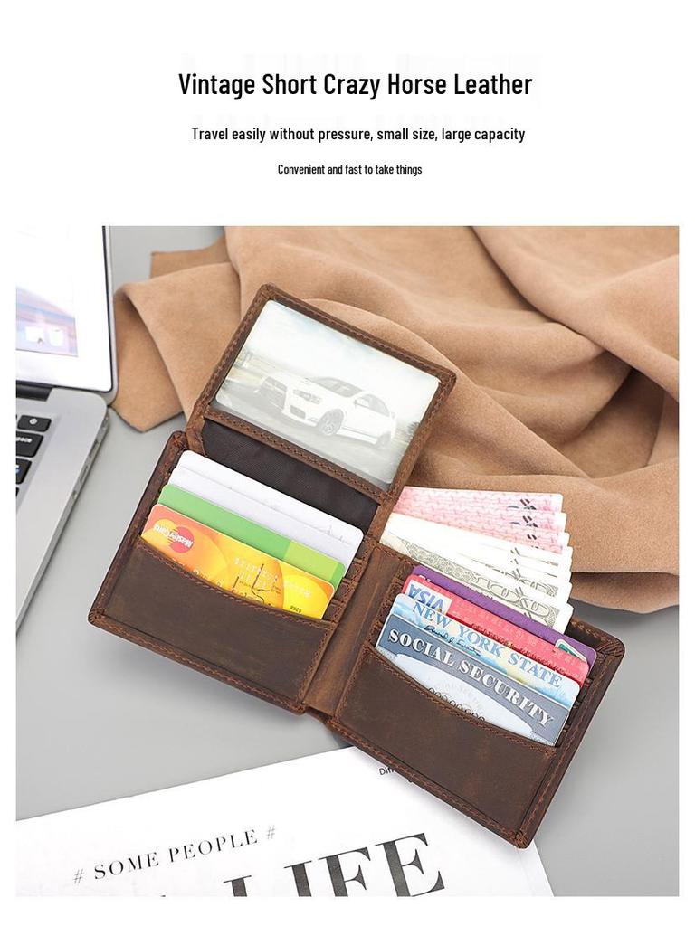 Top Grain Genuine Leather RFID Anti-Scanning Wallet with Multiple Card Slots