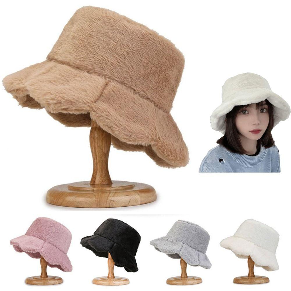 Plush Fisherman Cap Thick Warm Plush Bucket Hat Fashionable Fluffy Winter Cap Outdoor Activities