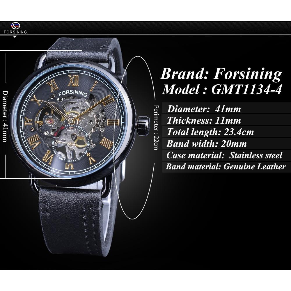Forsining Watch Men's Fashion Casual Classic Hollow-out Waterproof Manual Mechanical Watch GMT1134-4-A