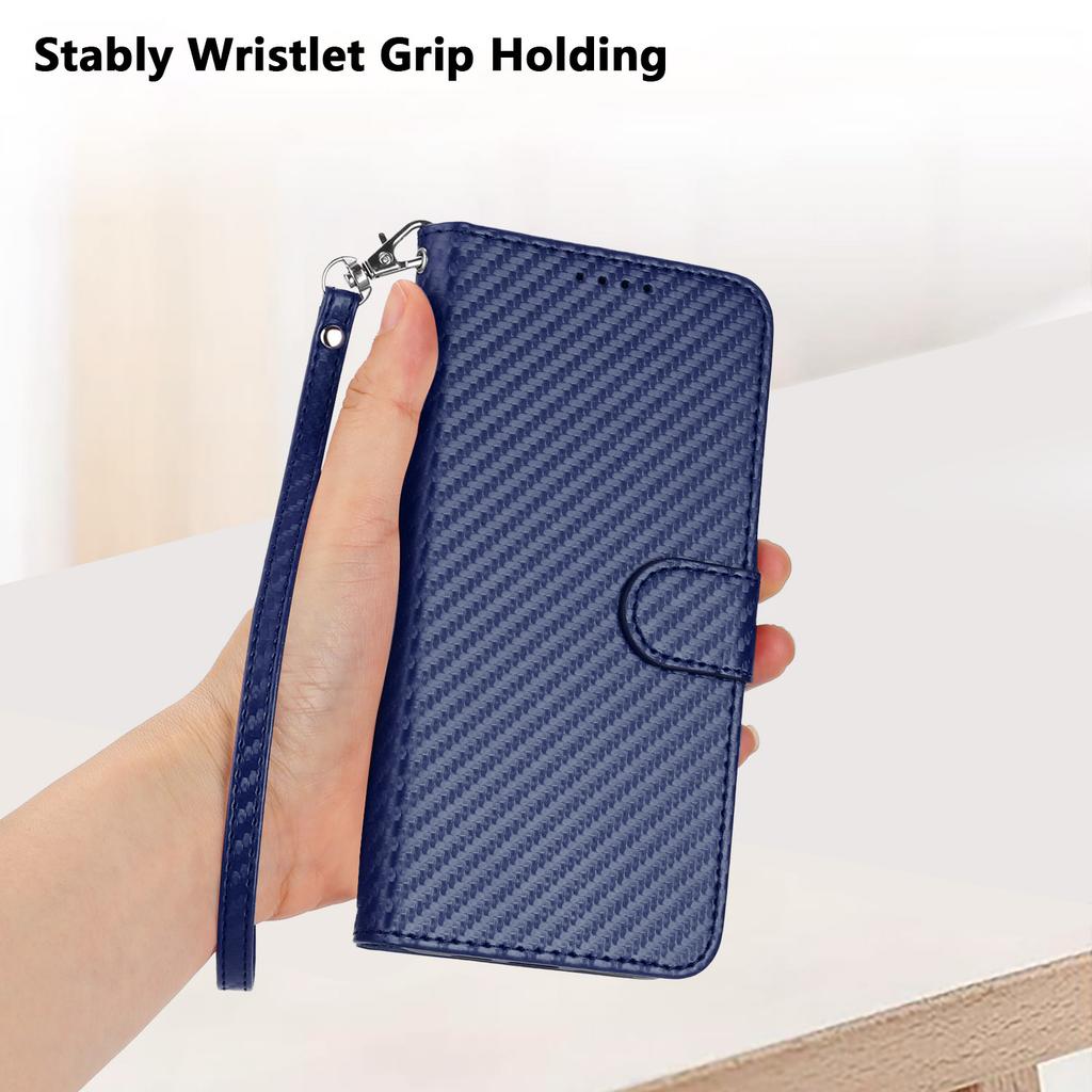 For iPhone Air Wallet Case with Strap Carbon Fiber Texture Leather Mobile Cover