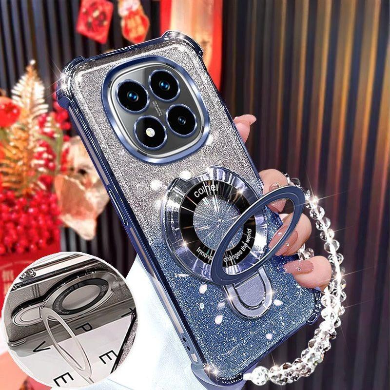 Pro Xiaomi Redmi Note 14 Pro Plus 14C 4G 5G Pouzdro Třpytivé Pokovení Magnetický Držák Náramek Kryt