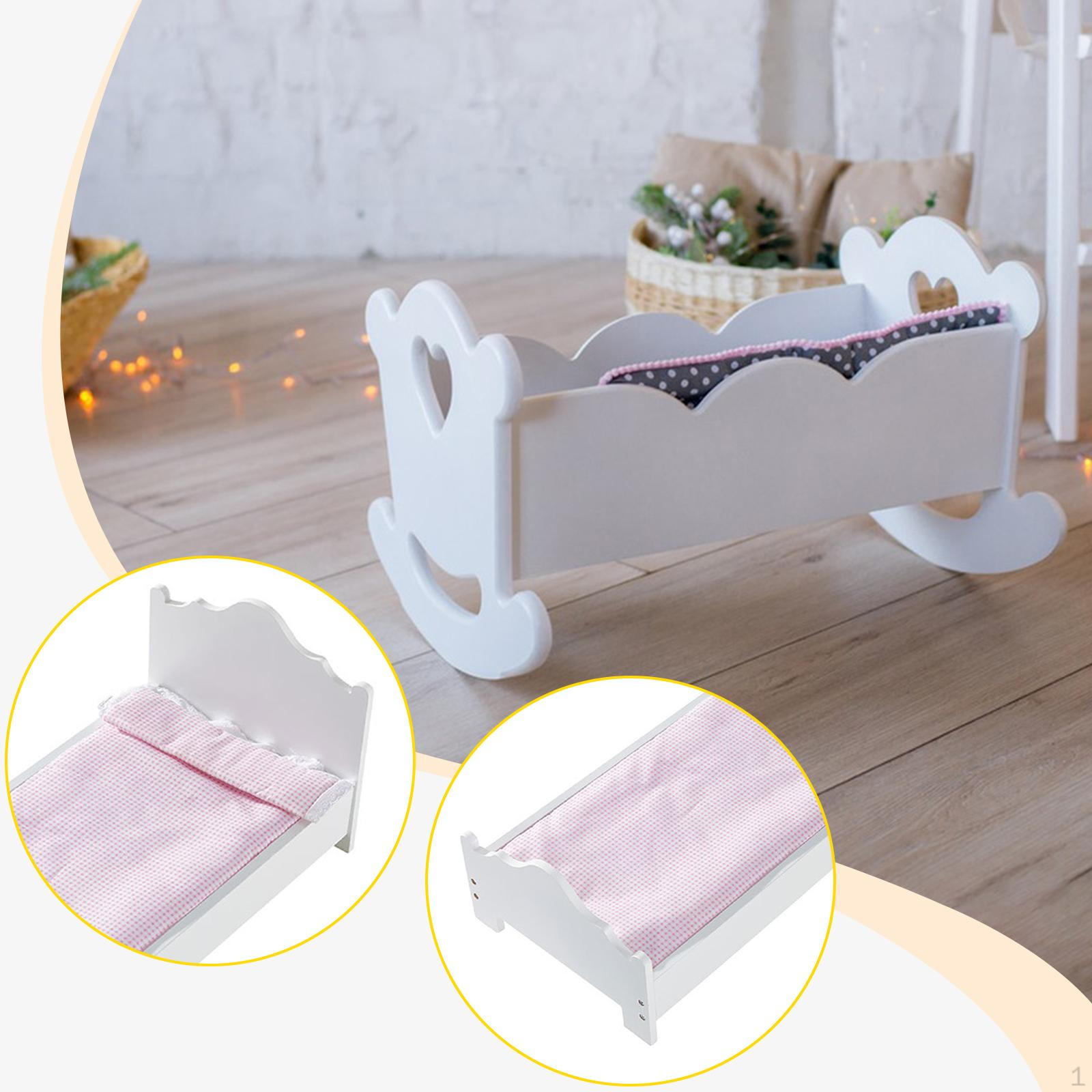 

Wood Doll Bed Pretend Play Furniture with Mini Blanket Sturdy for Girls Boys Lightweight Quick