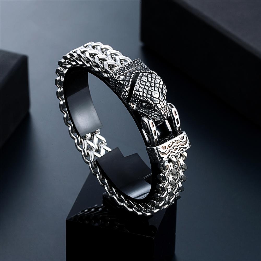 Retro Vikings Bear Norse Wolf Bracelets Men Punk Stainless Steel Mesh Chain Biker Wristband Icelandic Jewelry