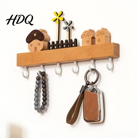 Wall Hanging Tool Hanger Solid Wood Key Holder with 6 Hooks Decorative Storage Rack Functional Hallway Organizer Space Saving Mounted for