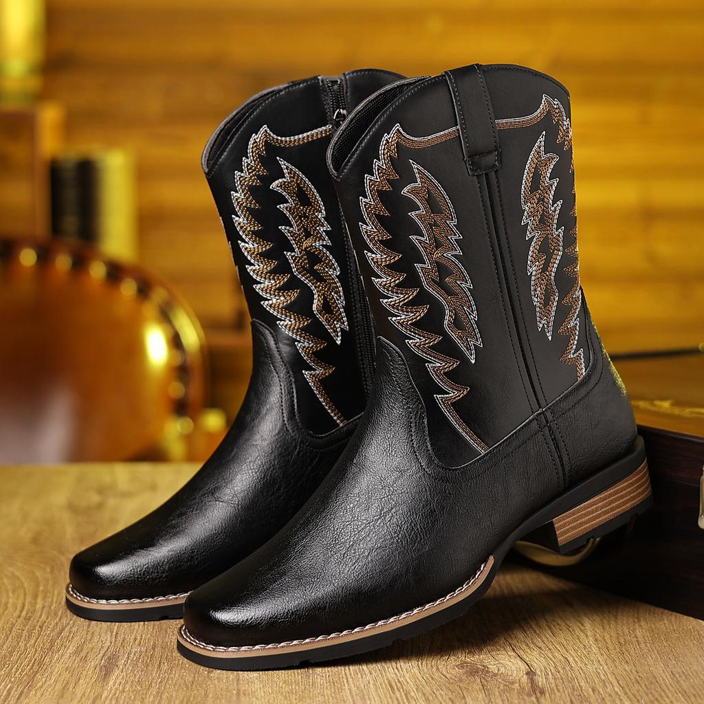 Fashion Autumn Winter New Western Cowboy Ankle Boots for Men Fashion Designer Embroidered Knight Boots Male Big Size Leather Shoes Man