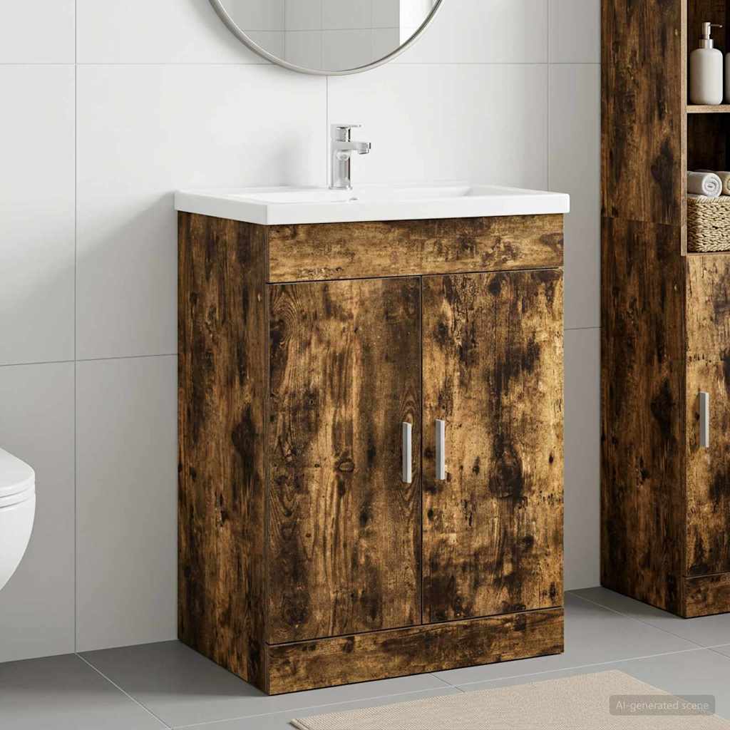 Bathroom Vanity Unit Smoked Oak 56 x 37.5 x 81 cm