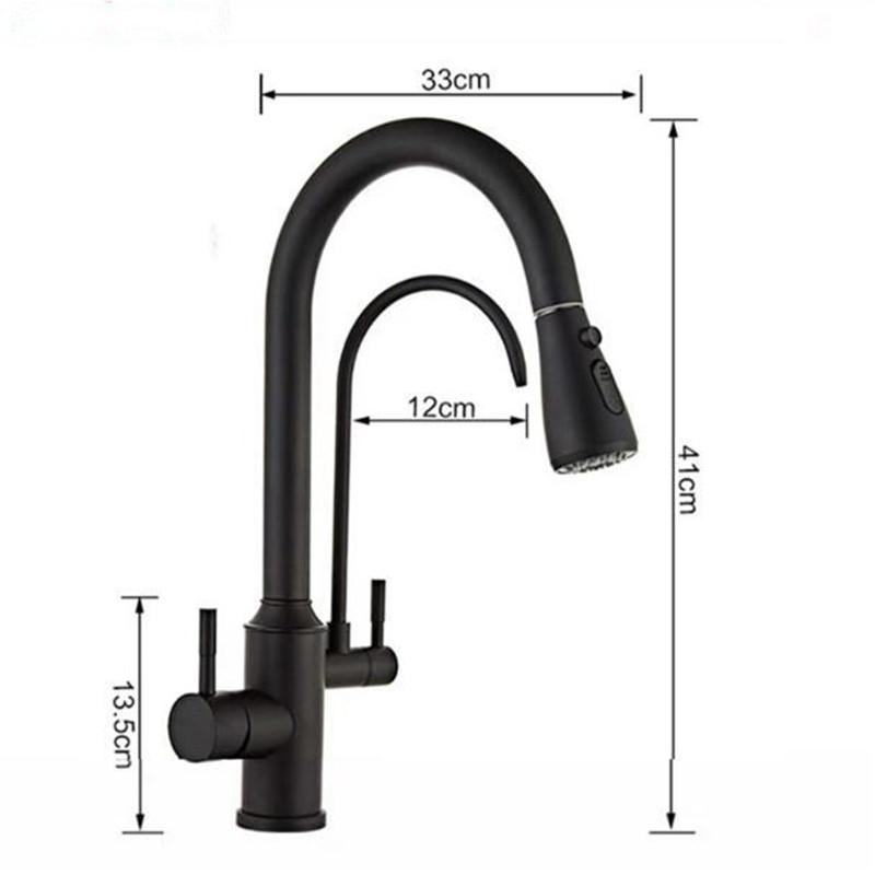 Tuqiu Black Pull Out Kitchen Faucet Water Filter Tap Brass Crane For Kitchen Deck Mounted Sink Faucet Mixer 3 Way Kitchen Faucet