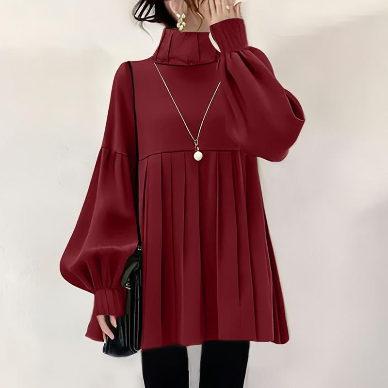 

ZANZEA Жіноча повсякденна вільна блузка-гольф з довгим рукавом, однотонна S вина червоного кольору