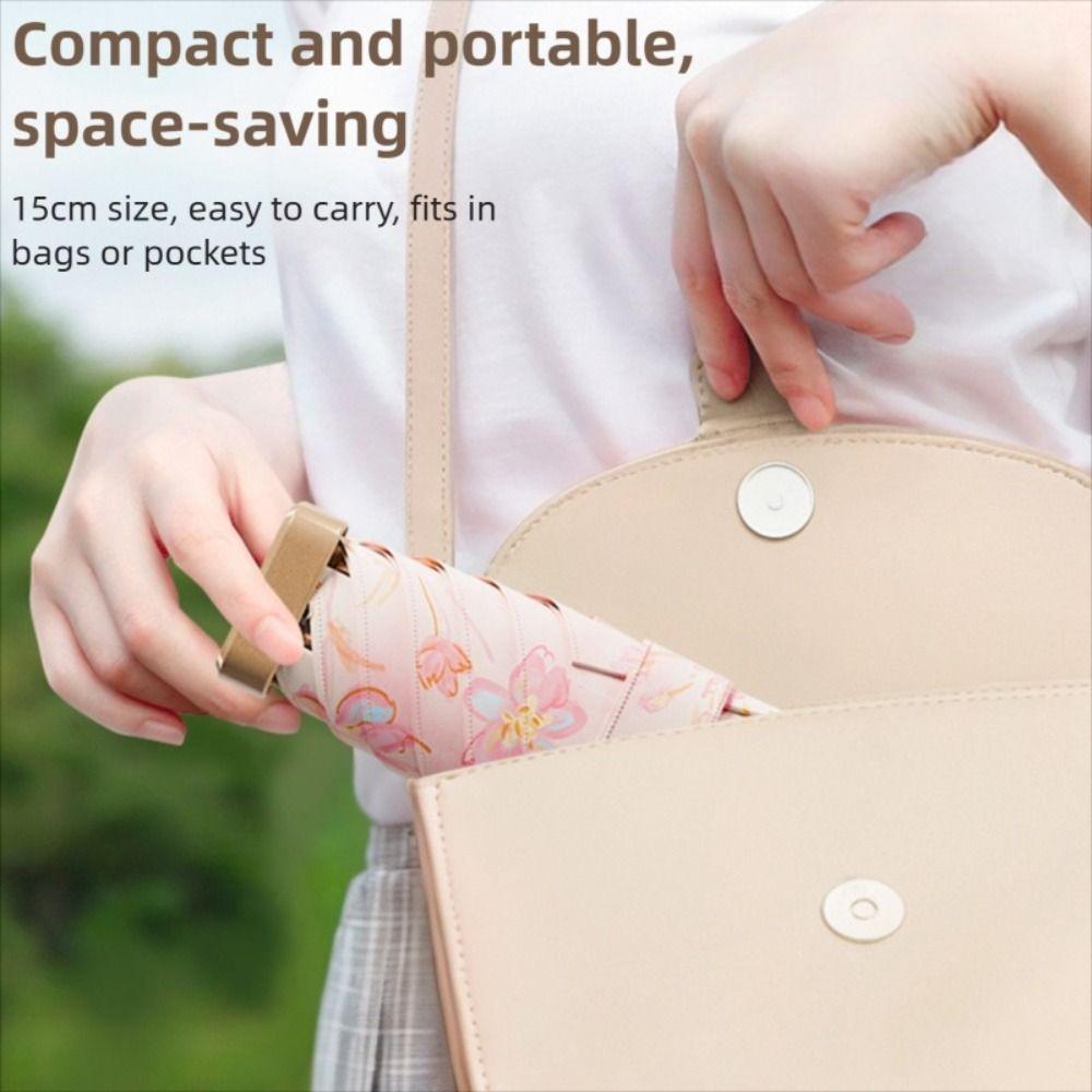 6 Ribs Design Sunscreen Umbrella Floral Pattern Rain Umbrella Portable Sunshade Umbrella Outdoor