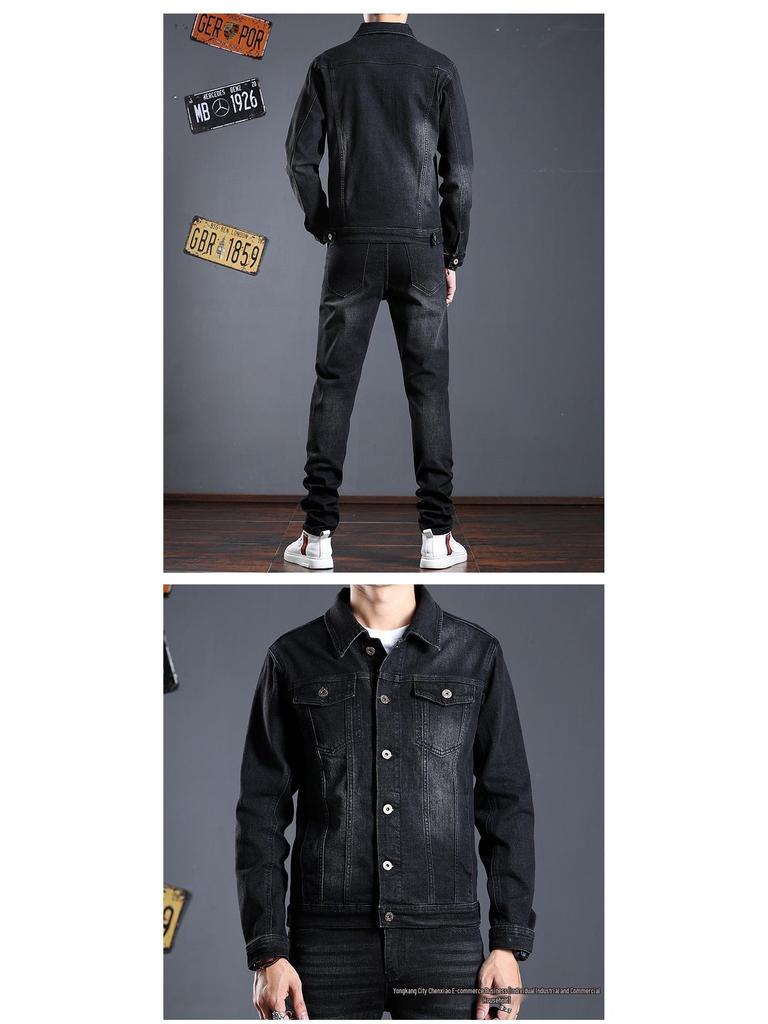Men's Slim Fit Denim Suit - New Korean Style Jacket & Pants Set for Spring/Autumn