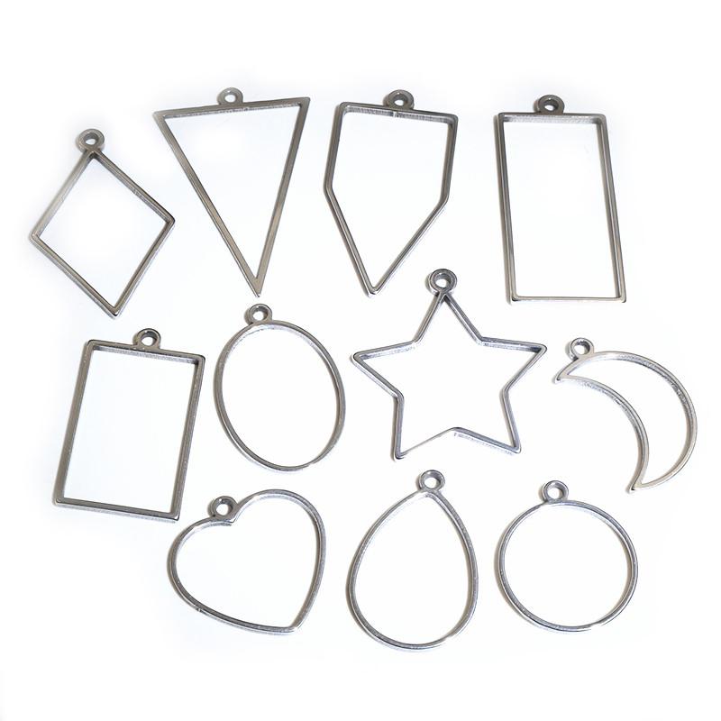 10pcs Oval Round Heart Moon Geometric Shape Stainless Steel Frame Bezel Rings For DIY Neckalce Pendant Charms Jewelry Makings