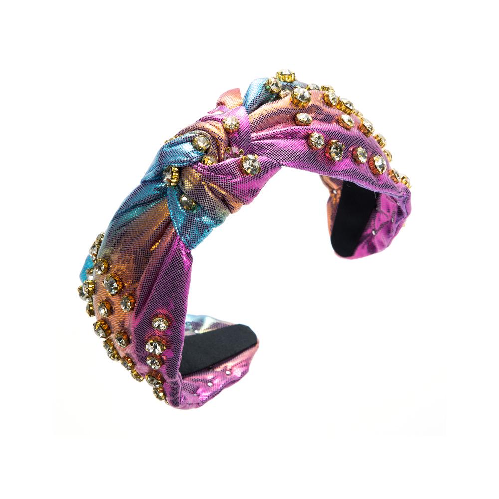 

European & American Colorful Retro Luxury Diamond Knotted Headband - Women s Exaggerated Fabric Hair Accessory.