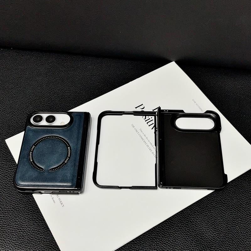 Crazy Horse Pattern Leather Magnetic Case for iPhone Duo 18 Fold Wide Samsung Z Flod 8Utral 7 6 5 Shockproof for Magsafe Central Axis Protection