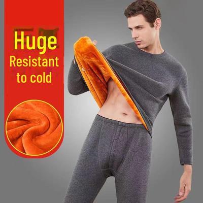 Conjunto de Roupa Interior Térmica de Pelúcia para Homens - Inverno 2024 Gola Redonda à Prova de Frio