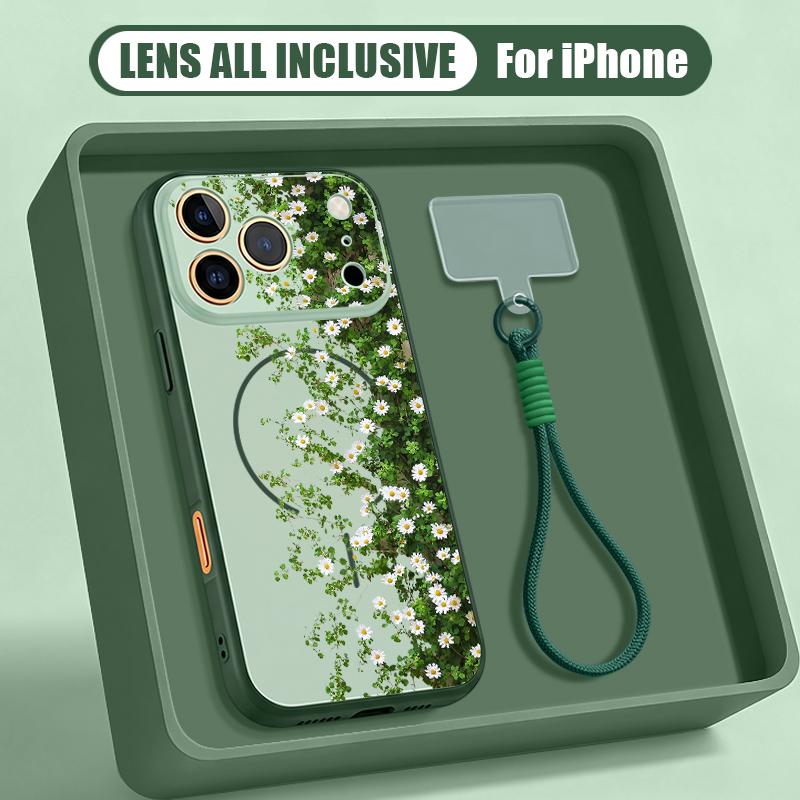 INS Sunflower Print Hand Strap Case For iPhone 17 Pro Max Hybrid TPU+PC Magnetic For Magsafe Matte Cover For iPhone 16 15 14 13 Pro Max