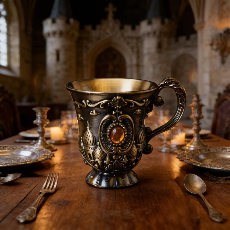 Classical Antique Metal Chalices Goblet with Handle Retro Engraving Small Shot Glass Wine Cup For Parties And Collectors