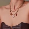 Qiong Yao 5A Zirconia Clover Heart Double Layer 18K Gold-Plated Necklace