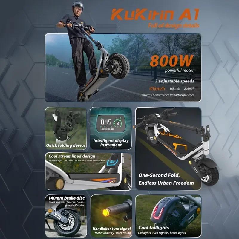 Kukirin A1 Electric Scooter, 800W Motor, 48V 13Ah Battery, Electric Scooter, Max Speed 45KM/H, 45KM Range, Folding Scooter