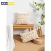 A Beige Triangular Dot Tassel Pillow Cover with European and American Style Tufting Technology Used for Sofas, Beds, Bedrooms