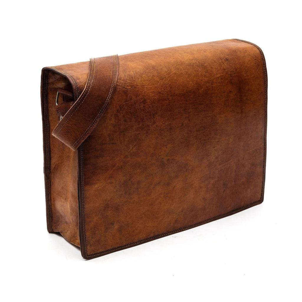New Men's Real Vintage Brown Large Leather Messenger Laptop Satchel Shoulder Bag