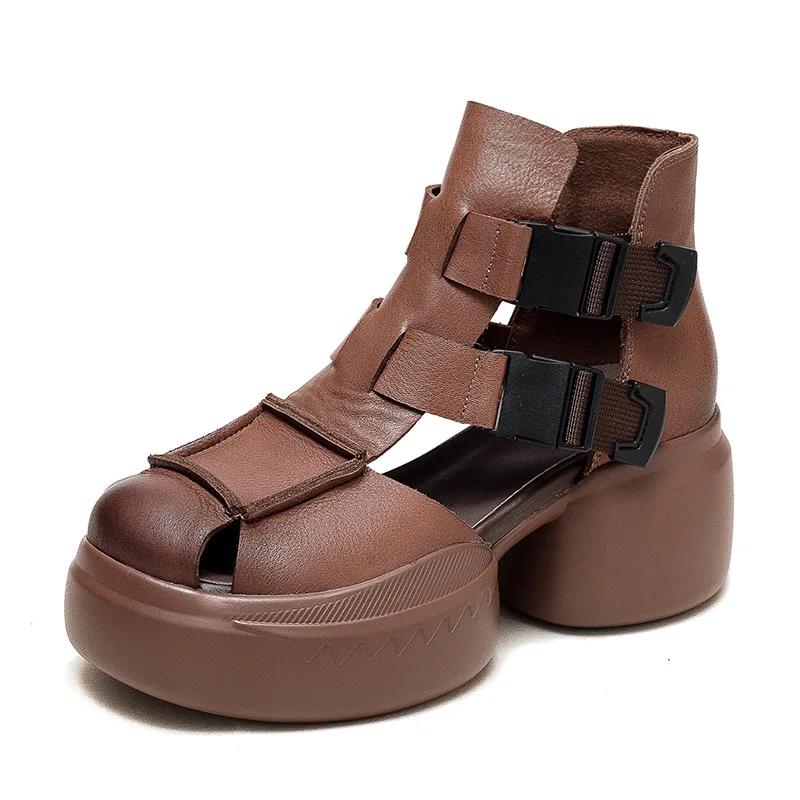Fashion GKTINOO 2025 New Summer Black Women Genuine Leather Sandals Cool Boots Platform Shoes Wedges Sandals Women Shoes Outdoor Sandals