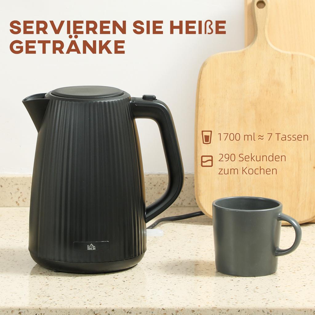 Electric Kettle, 1.7L, Quick Boil Function, 2200W, with Removable Limescale Filter, Automatic Shut-Off, Black