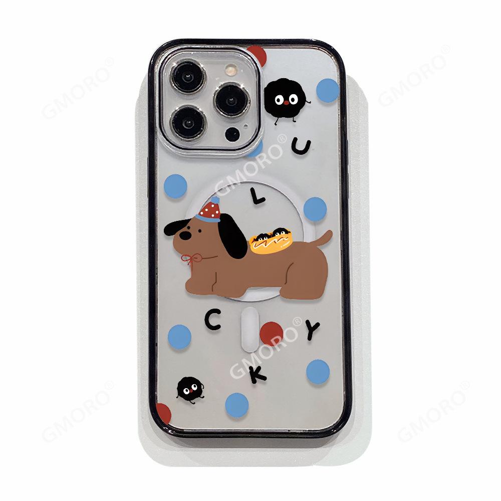 Japanese and Korean ins cartoon sausage puppy suitable for Apple 17pm cute mobile phone case 16/15 transparent magnetic protective case