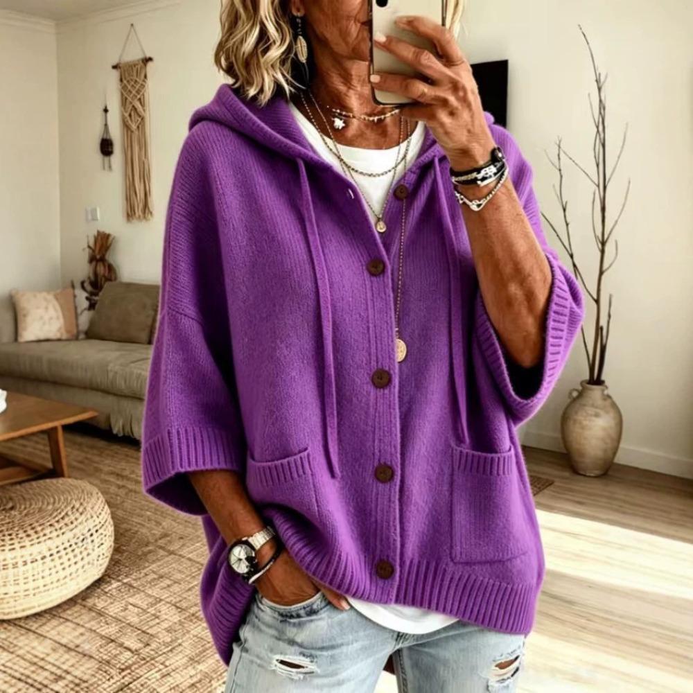 Autumn Winter Button Knit Hooded Sweater Cardigan Solid Color Casual Fashion Women's Coat Jacket