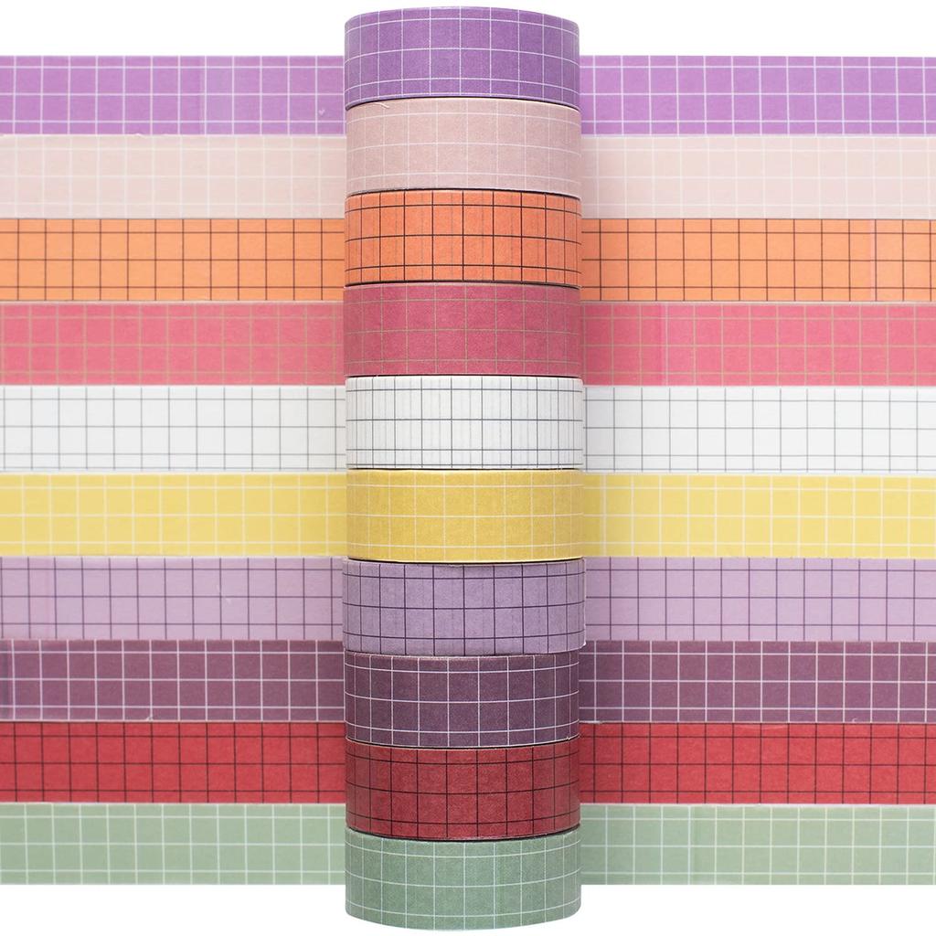 Plaid Masking Tape Set of 10 Creative Colorful Washi for DIY Crafts Rolls, Tape, Women's Style, Packaging, (Tulip)