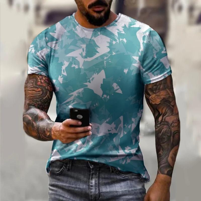 Fashionable Camouflage Hip-Hop Pattern Men's Printed T-shirt Casual Round Neck Comfortable Short Sleeved Top