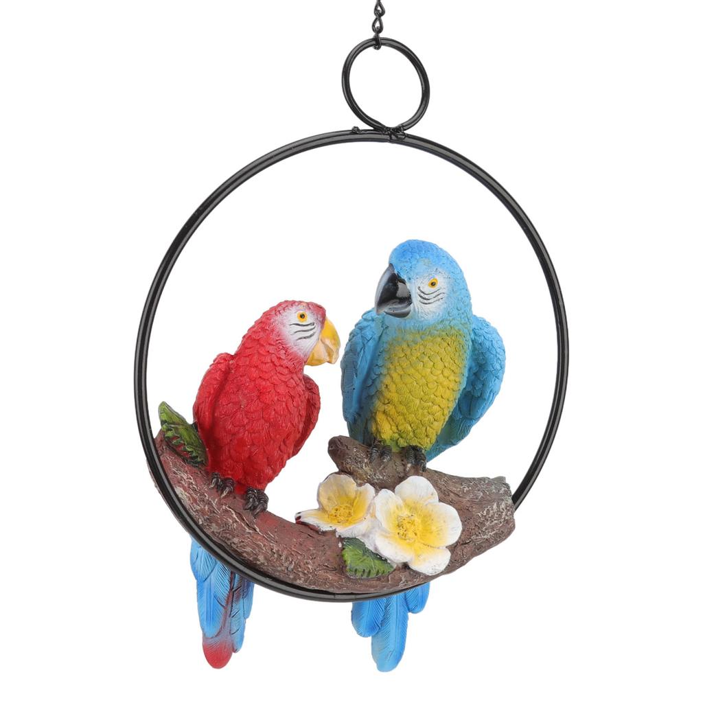 Garden Iron Ring Parrot Pendant Resin Bird Model Crafts Courtyard Balcony Decorations Small Red Blue Macaw
