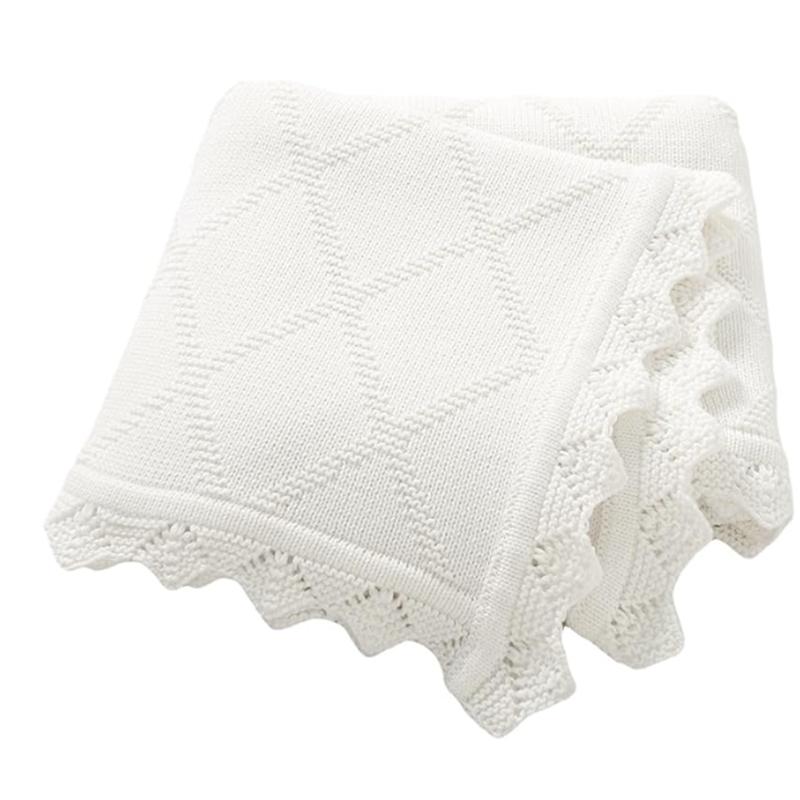 100% Organic Cotton Solid Crib Knit Swaddle Throw Blanket for Baby Toddler Super Soft Nursery Crochet Heirloom Stroller Blanket