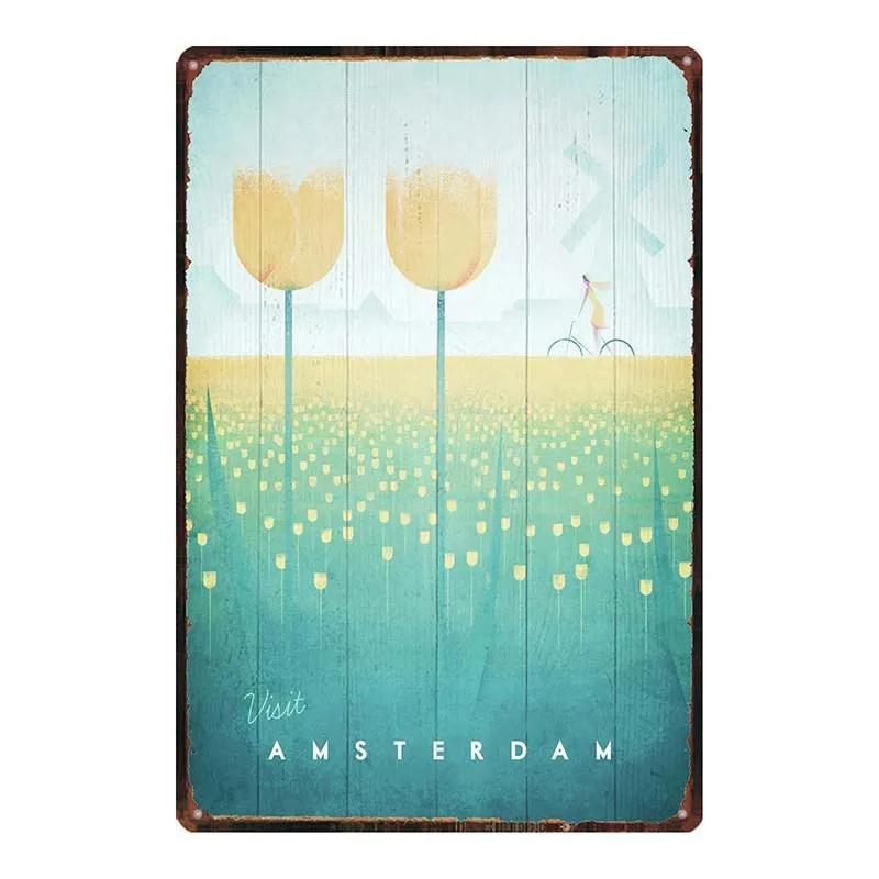 Vintage Paris Champagne Metal Tin Sign Wine Travel Souvenir Wall Art for Bar Restaurant Home Decor xCM